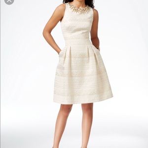 Camuto Embellished Metallic-Print A-Line Dress